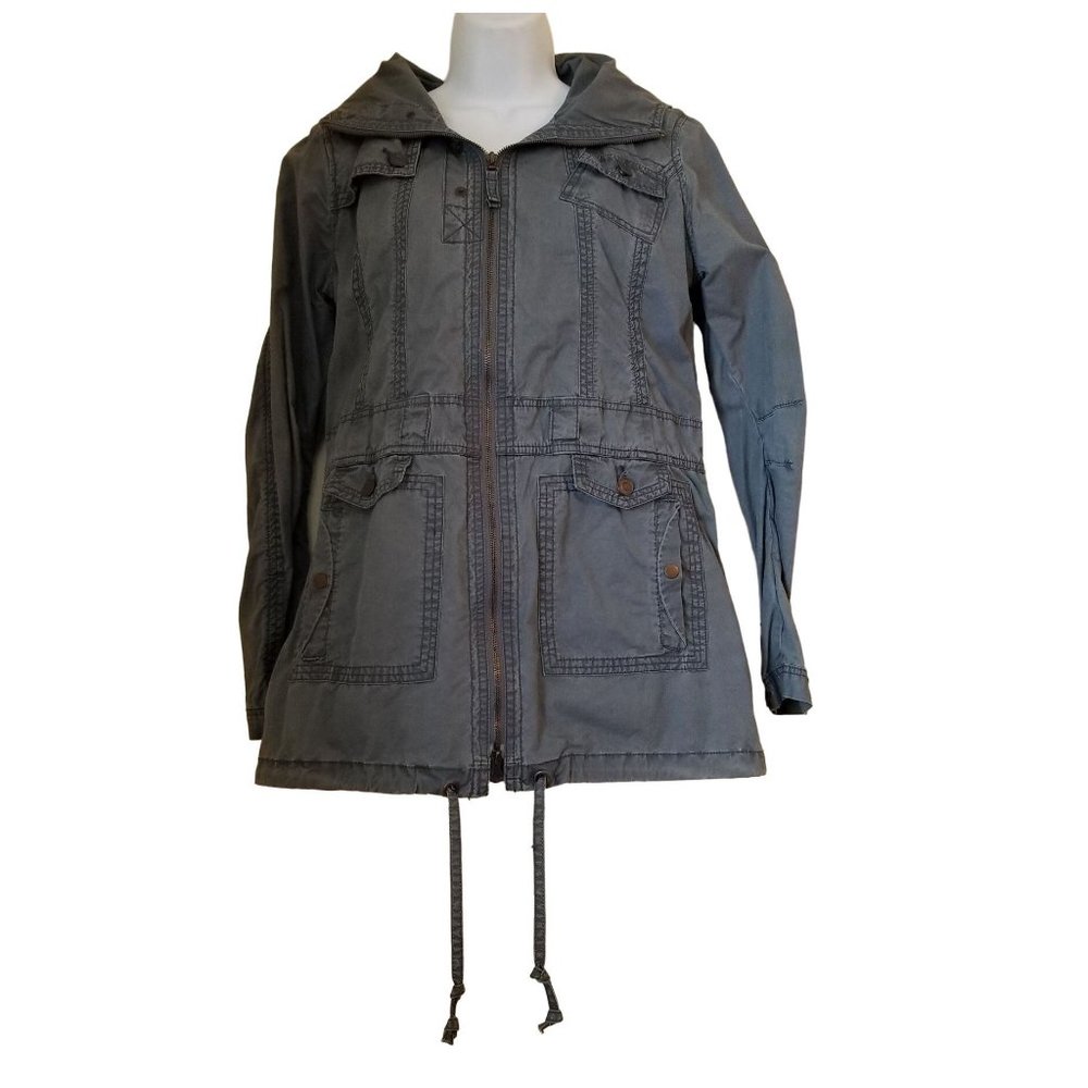 KUT from the Kloth S Grey Zip Up Utility‎ Spring Jacket Hood Military Field